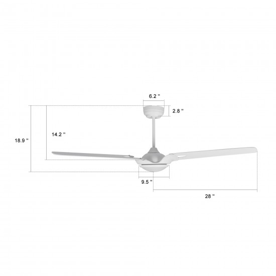 Hoffen 56 Inch 3-Blade Smart Ceiling Fan - White/White