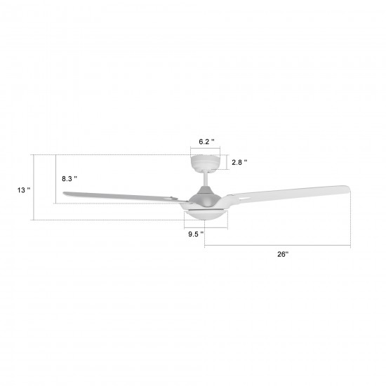 Hoffen 52 Inch 3-Blade Smart Ceiling Fan - White/White