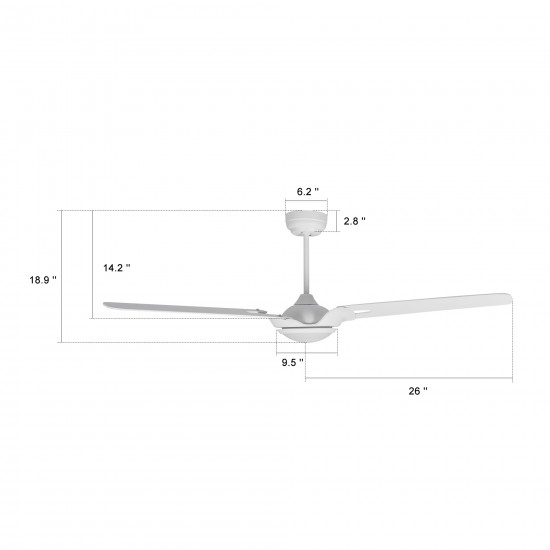 Hoffen 52 Inch 3-Blade Smart Ceiling Fan - White/White