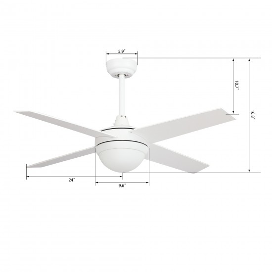 Neva 48 Inch 4-Blade Smart Ceiling Fan - White