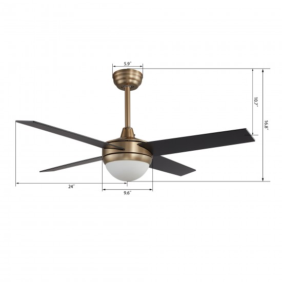 Neva 48 Inch 4-Blade Smart Ceiling Fan - Gold