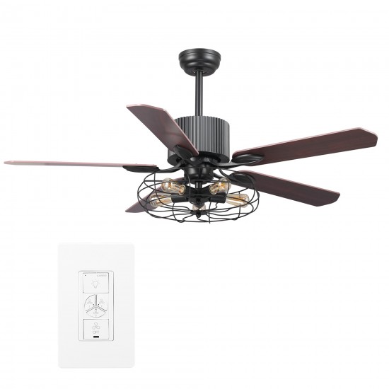 Helston 52 Inch 5-Blade Smart Ceiling Fan - Black/Walnut (Reversible Blades)