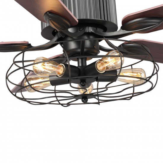 Helston 52 Inch 5-Blade Smart Ceiling Fan - Black/Walnut (Reversible Blades)