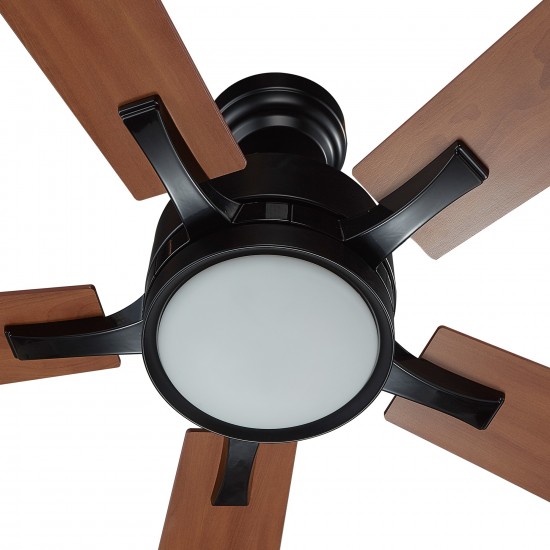 Appleton 56 Inch 5-Blade Smart Ceiling Fan - Black/Wood Grain Pattern