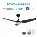 Kaj 56 Inch 3-Blade Smart Ceiling Fan - Black/Black