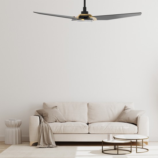 Kaj 56 Inch 3-Blade Smart Ceiling Fan - Black/Black