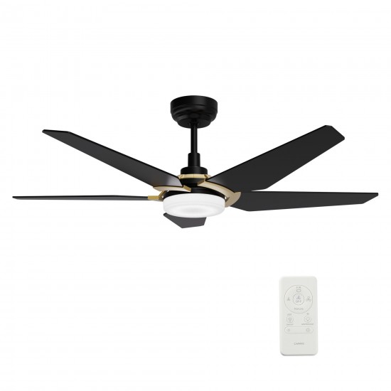 Woodrow 52 Inch 5-Blade Smart Ceiling Fan - Black/Black (Gold Detail)