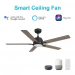 Espear 52 Inch 5-Blade Smart Ceiling Fan - Black/Walnut (Reversible Blades)