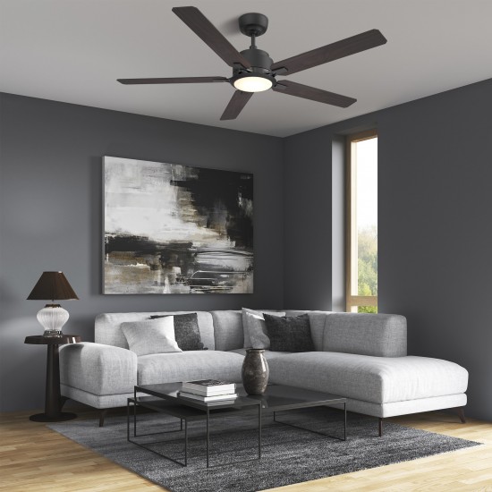 Espear 52 Inch 5-Blade Smart Ceiling Fan - Black/Walnut (Reversible Blades)