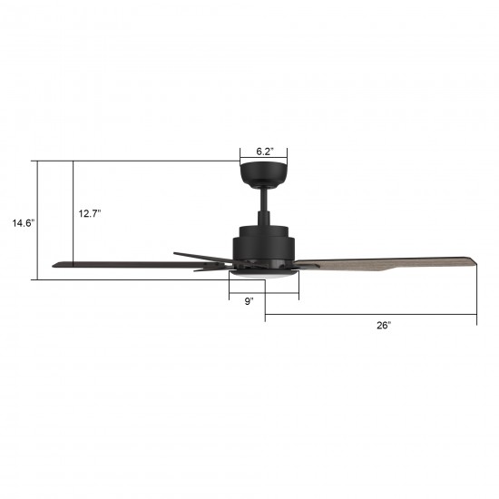 Espear 52 Inch 5-Blade Smart Ceiling Fan - Black/Walnut (Reversible Blades)