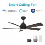 Ascender 52 Inch 5-Blade Smart Ceiling Fan - Black/Walnut Wood