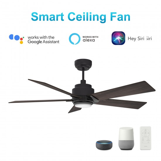 Ascender 52 Inch 5-Blade Smart Ceiling Fan - Black/Walnut Wood