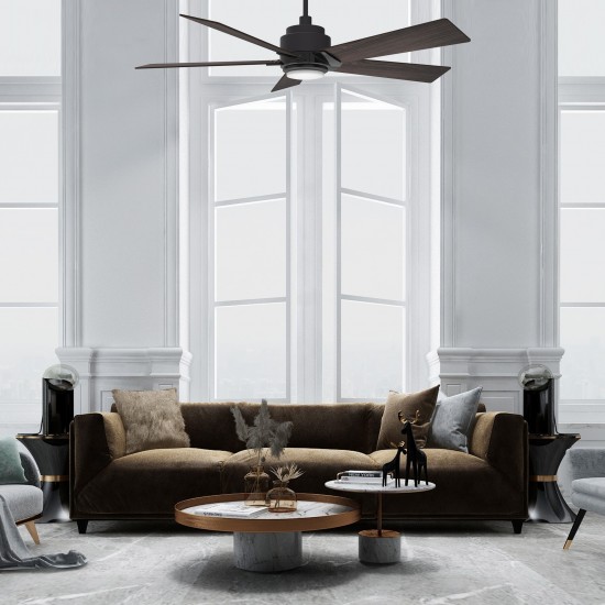 Ascender 52 Inch 5-Blade Smart Ceiling Fan - Black/Walnut Wood