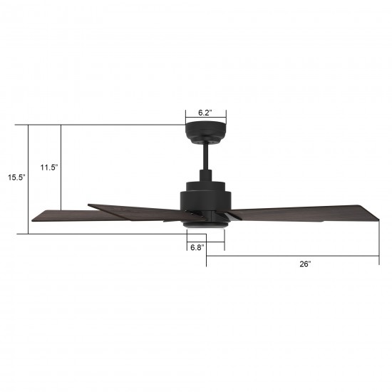 Ascender 52 Inch 5-Blade Smart Ceiling Fan - Black/Walnut Wood