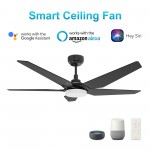 Woodrow 52 Inch 5-Blade Smart Ceiling Fan - Black/Black