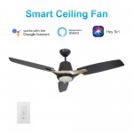 Eunoia 52 Inch 3-Blade Smart Ceiling Fan - Black