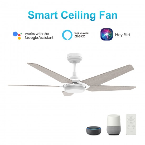 Woodrow 52 Inch 5-Blade Smart Ceiling Fan - White