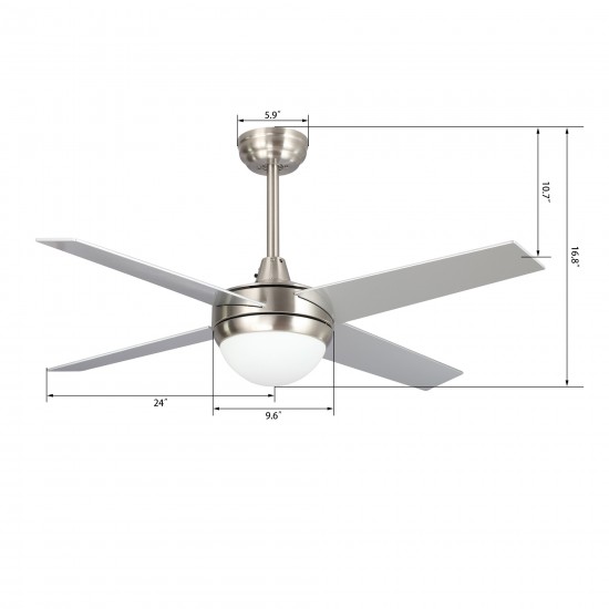 Neva 48 Inch 4-Blade Smart Ceiling Fan - Silver