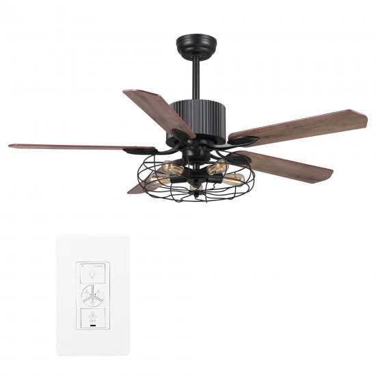 Helston 52 Inch 5-Blade Smart Ceiling Fan - Black/Dark Wood & Light Wood