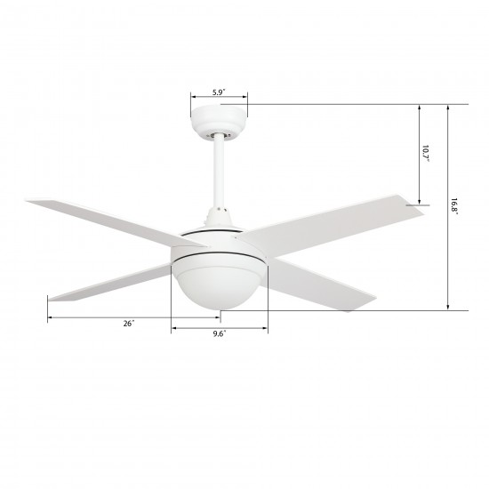 Neva 52 Inch 4-Blade Smart Ceiling Fan - White