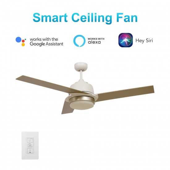 Aeryn 52 Inch 3-Blade Smart Ceiling Fan - White