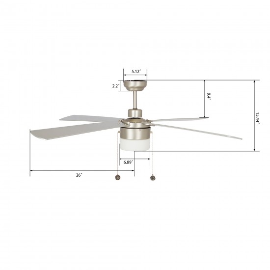 Amalfi 52 Inch 4-Blade Ceiling Fan With Pull Chain - Brushed Nickel/Silver