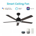 Espear 52 Inch 5-Blade Smart Ceiling Fan - Black/Walnut Wood