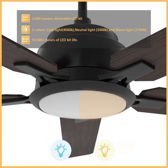 Espear 52 Inch 5-Blade Smart Ceiling Fan - Black/Walnut Wood