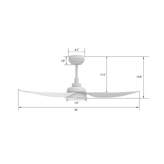 Daffodil 45 Inch 3-Blade Smart Ceiling Fan - White