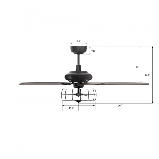 Huntley 52 Inch 5-Blade Ceiling Fan - Black/Walnut Wood