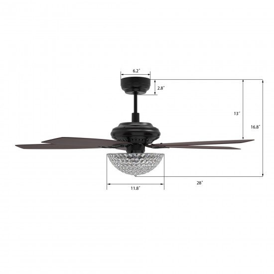 Huntley 56 Inch 5-Blade Ceiling Fan - Black/Rosewood