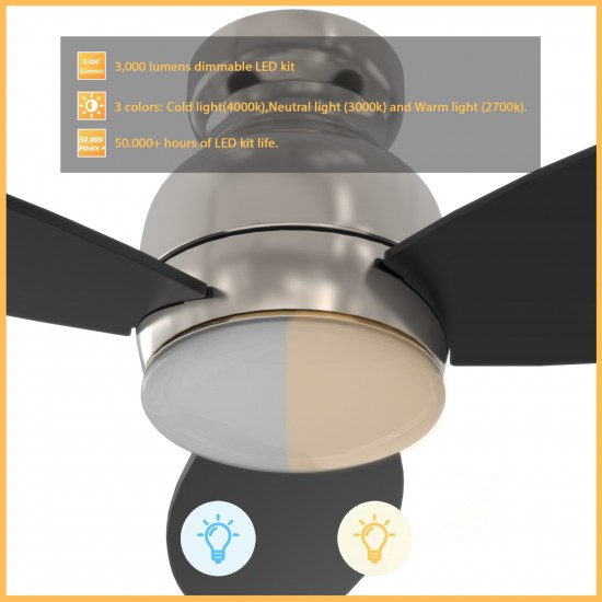 Trento 48 Inch 3-Blade Smart Ceiling Fan - Silver