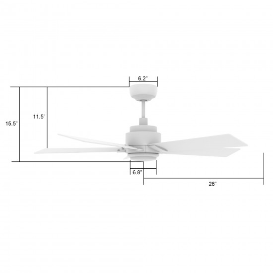 Ascender 52 Inch 5-Blade Smart Ceiling Fan - White/White