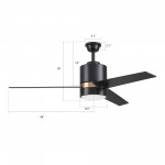 Raiden 52 Inch 3-Blade Smart Ceiling Fan - Black