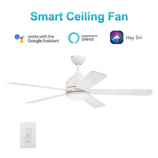 Simoy 52 Inch 5-Blade Smart Ceiling Fan - White