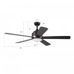 Simoy 52 Inch 5-Blade Smart Ceiling Fan - Black