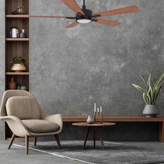 Appleton 56 Inch 5-Blade Smart Ceiling Fan - Black/ Walnut Wood