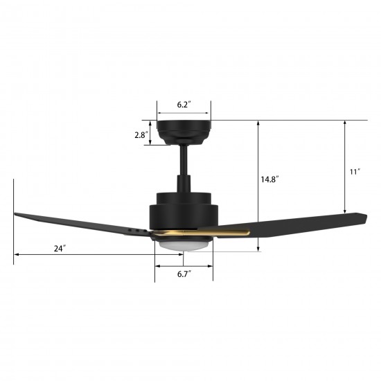 Tracer 48 Inch 3-Blade Smart Ceiling Fan - Black/Black