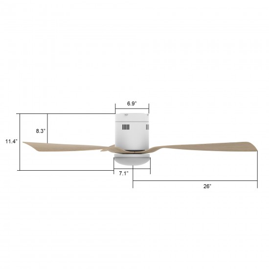 Spezia 52 Inch 3-Blade Smart Ceiling Fan - White/Light Wooden Pattern