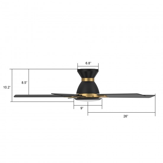 Espear 52 Inch 5-Blade Smart Ceiling Fan - Black/Black