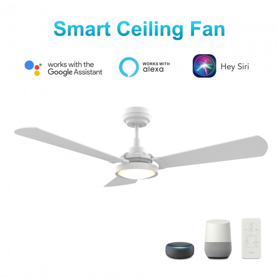 Brisa 52 Inch 3-Blade Smart Ceiling Fan - White/White