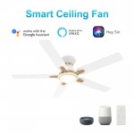 Espear 52 Inch 5-Blade Smart Ceiling Fan - White/White