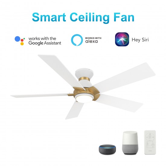 Ascender 52 Inch 5-Blade Flush Mount Smart Ceiling Fan - White