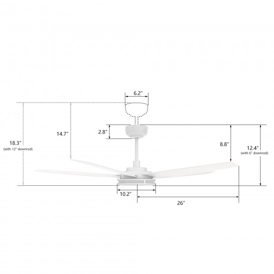 Elira 52 Inch 5-Blade Smart Ceiling Fan - White/White