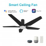 Woodrow 52 Inch 5-Blade Flush Mount Smart Ceiling Fan - Black/Black