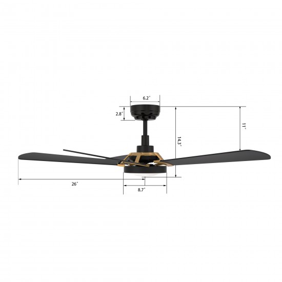 Winston 52 Inch 5-Blade Smart Ceiling Fan - Black/Black