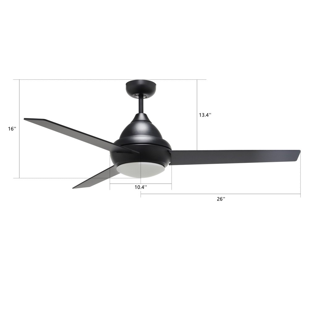 Kendrick 52 Inch 3-Blade Ceiling Fan - Black/Black