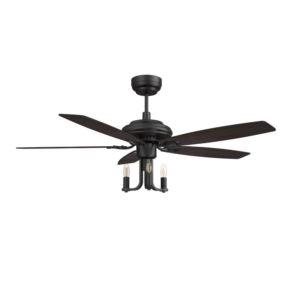 Huntley 52 Inch 5-Blade Ceiling Fan - Black/Walnut Wood (Reversible Blade)