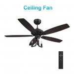 Huntley 52 Inch 5-Blade Ceiling Fan - Black/Walnut Wood (Reversible Blade)