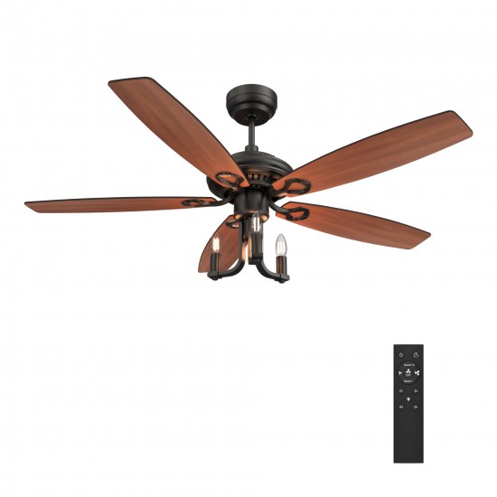 Huntley 52 Inch 5-Blade Ceiling Fan - Black/Walnut Wood (Reversible Blade)